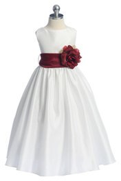 Burgundy Flowers and Sash Flower Girl Dress - Flower Girl Dresses