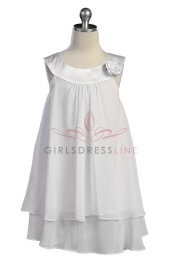 White Satin bib necklin & chiffon A-line flower girl dress - White Flower Girl Dresses