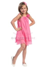Fuchsia Satin bib necklin & chiffon A-line flower girl dress - Fuchsia Flower Girl Dresses