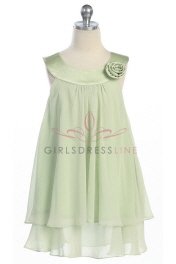 Sage Green Satin bib necklin & chiffon A-line flower girl dress - Flower Girl Dresses