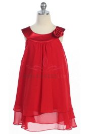 Red Satin bib necklin & chiffon A-line flower girl dress - Red Flower Girl Dresses