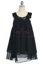 Black Satin bib necklin & chiffon A-line flower girl dress - Black Flower Girl dresses