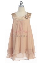 Taupe Satin bib necklin & chiffon A-line flower girl dress - Flower Girl Dresses