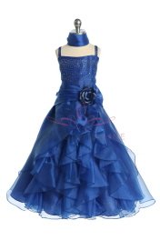 Royal blue Layered Organza A-line Flower Girl Dress with sparkles - Flower Girl Dresses