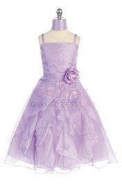 Lilac Jeweled Bodice Ruffle Layered Organza Flower Girl Dress - Flower Girl Dresses