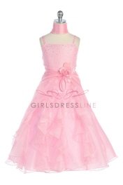 Pink Jeweled Bodice Ruffle Layered Organza Flower Girl Dress - Flower Girl Dresses