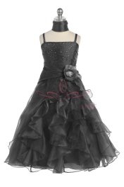 Black Jeweled Bodice Ruffle Layered Organza Flower Girl Dress - Flower Girl Dresses