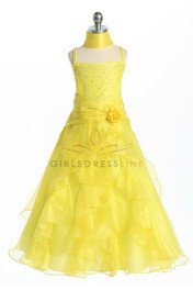 Yellow Jeweled Bodice Ruffle Layered Organza Flower Girl Dress - Flower Girl Dresses