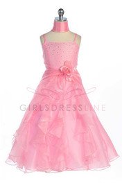 Pink Jeweled Bodice Ruffle Layered Organza Flower Girl Dress - Flower Girl Dresses
