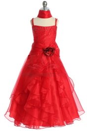 Red Jeweled Bodice Ruffle Layered Organza Flower Girl Dress - Flower Girl Dresses