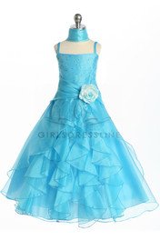 Turquoise Jeweled Bodice Ruffle Layered Flower Girl Dress - Flower Girl Dresses
