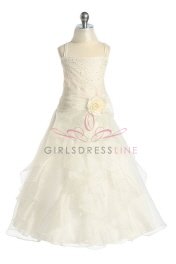 Ivory Jeweled Bodice Ruffle Layered Organza Flower Girl Dress - Flower Girl Dresses