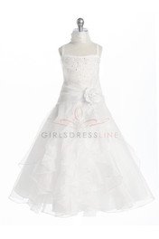 White Jeweled Bodice Ruffle Layered Organza Flower Girl Dress - Flower Girl Dresses