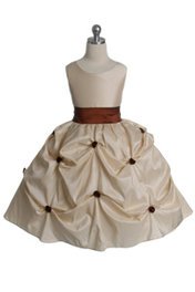 Champagne Taffeta Pick-Up Flower Girl Dress with Sash - Flower Girl Dresses