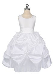 Whoite Taffeta Pick-Up Flower Girl Dress with Sash - Flower Girl Dresses