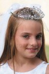Rhinestone cross tiara with satin cord edge veil