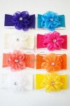 Organza Flower Head Band with Rhinestone Center