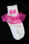 White/Fuchsia Ruffled Organza Socks