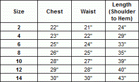 Size Chart for Taupe Flowers and Sash Flower Girl Dress