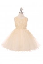 Champagne Elegant 3D Pearl Beaded Flower Dress