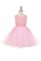 Pink Elegant 3D Pearl Beaded Flower Dress