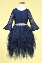 Navy Tutu Lace Dress with Bell Sleeves