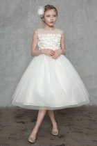 Ivory Beautiful Flower Patch Tulle Dress