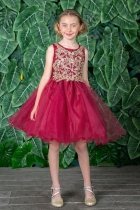 Burgundy Gold Ruffled Skirt Dress