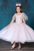 Light Pink Pageant Dress With Flutter Sleeve
