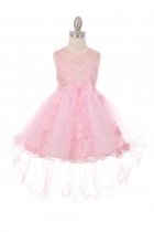 Pink Elegant 3D Pearl Beaded Bow Dress With Layered Hi-Low Wired Skirt