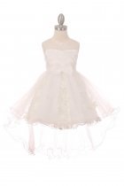White Elegant 3D Pearl Beaded Bow Dress With Layered Hi-Low Wired Skirt