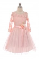 Blush Long Sleeve Flower Lace Dress with Belt