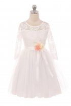 Off White Long Sleeve Flower Lace Dress with Belt