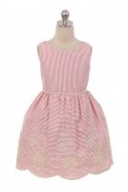 Pink Stripe Sleeveless Flower Girl Dress