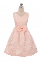 BlushSatin Top With Butterfly mesh Lace Skirt With Ribbon Trim Dress