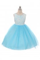 Aqua Blue Bridal Lace Bodice Illusion Tulle Dress