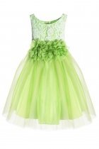 Green Illusion Dress w/ 3 Mesh Flowers Dress