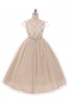 Champagne Rhombus Clear Sequins Communion Long Dress