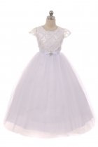 White Rhombus Clear Sequins Communion Long Dress