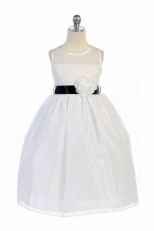 White/Black Floral Lace Flower Girl Dress