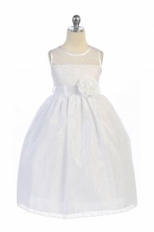 All White Floral Lace Flower Girl Dress