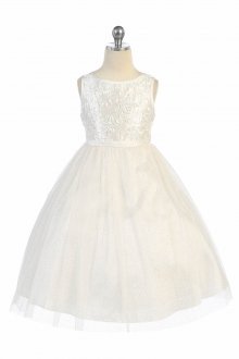 Off White Sleeveless Taffeta Dress with Soft Glittered Flower Girl Dress