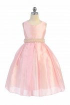 Pink Sleeveless Silk Shantung Flower Girl Dress