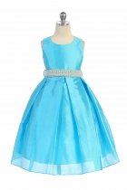 Turquoise Sleeveless Silk Shantung Flower Girl Dress
