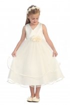 All Ivory Two Tone Satin Bodice with Layered Tulle Skirt Girl Dress