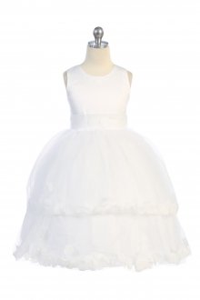 All White Double Layer Petal Flower Girl Dress