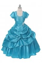 Aqua Extravagent Taffeta Pick-Up Dress with Marching Bolero Jacket