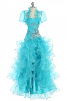 Aqua Hi-Low Ruffled Ball Gown Dress Aqua Hi-Low Ruffled Ball Gown Dress