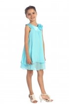 Aqua Satin bib necklin & chiffon A-line Flower Girl dress