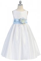 Baby Blue Flowers and Sash Flower Girl Dress
